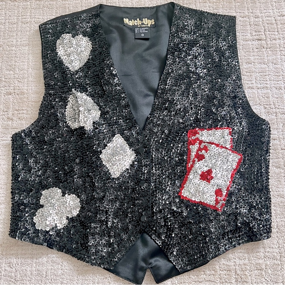Vintage Match Up By Natco Sequin King & Queen Of Heart Vest
